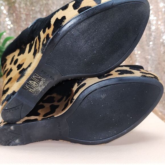 Prada Leopard Peep Toe Wedge Heel Authentic NIB - Picture 14 of 16
